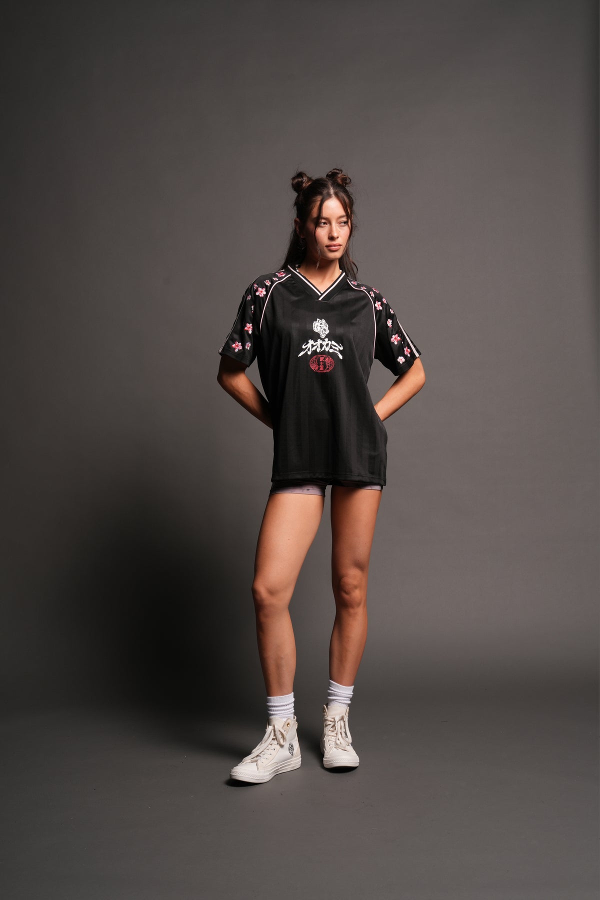 Sakura Forever She Oversized Soccer Jersey in Black