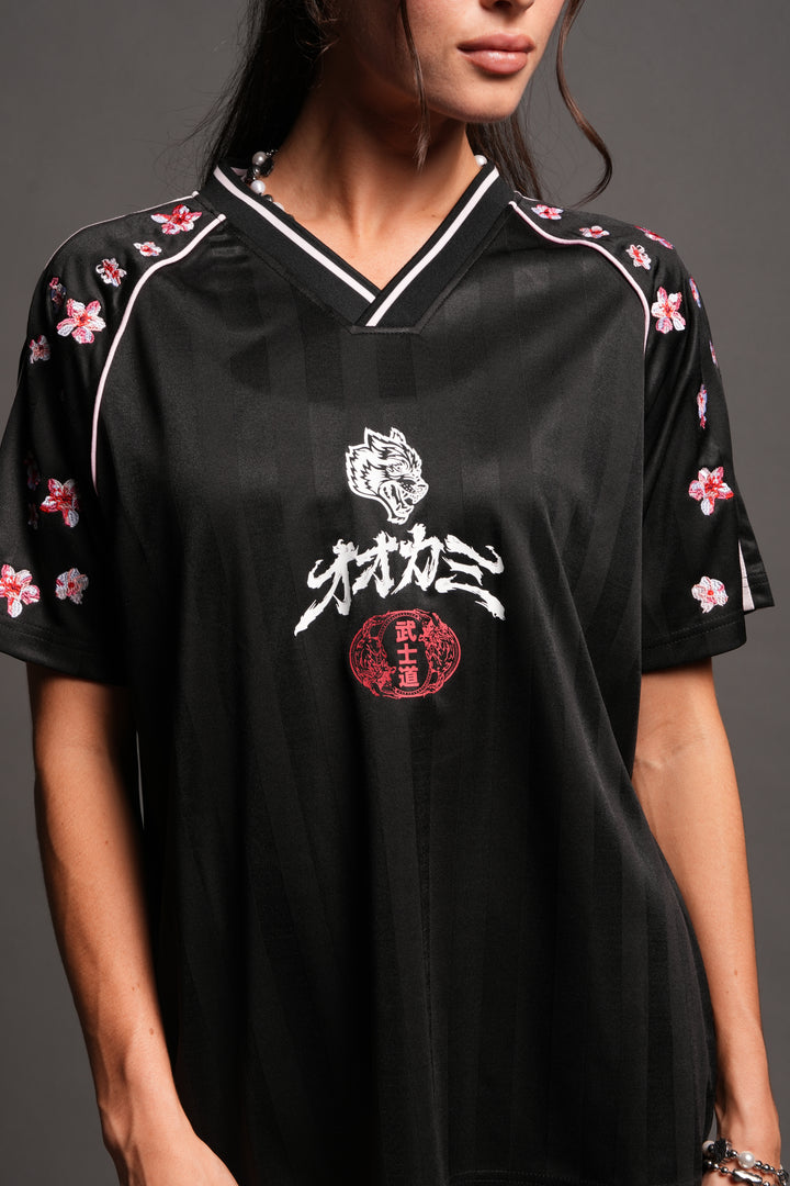 Sakura Forever She Oversized Soccer Jersey in Black