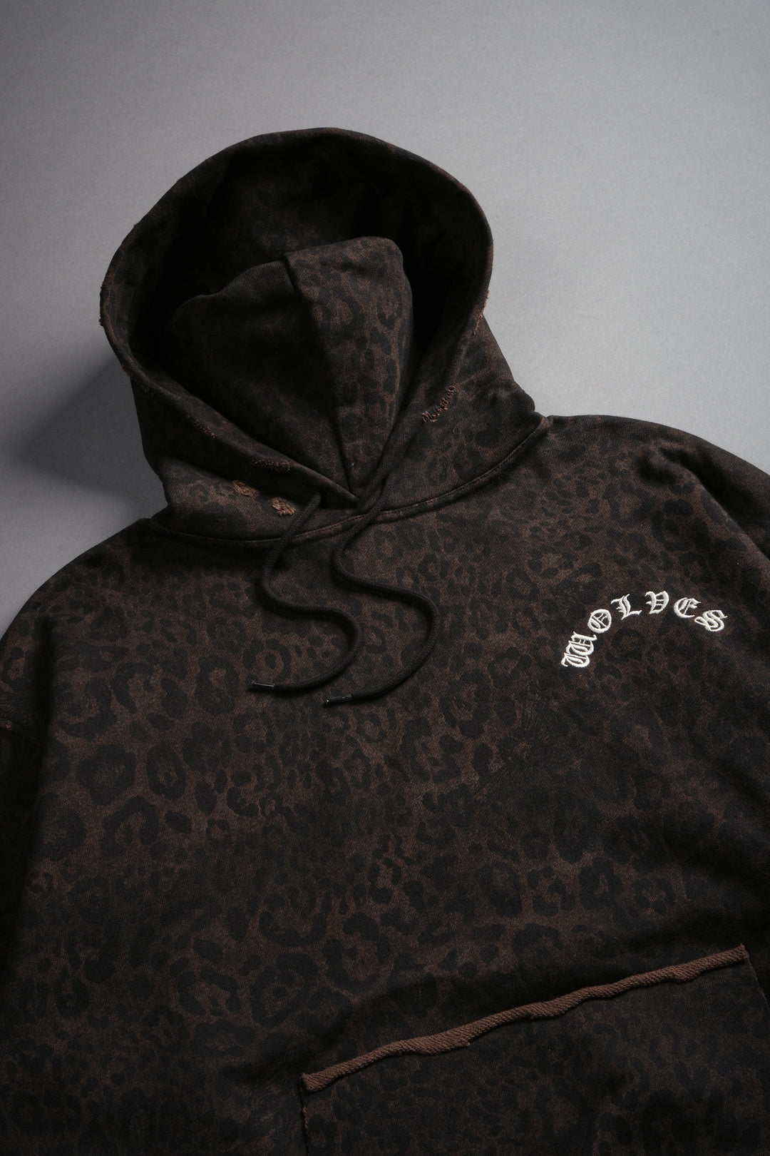 Embroidered Chopper Grunge Moatis Hoodie in Darc Brown Leopard