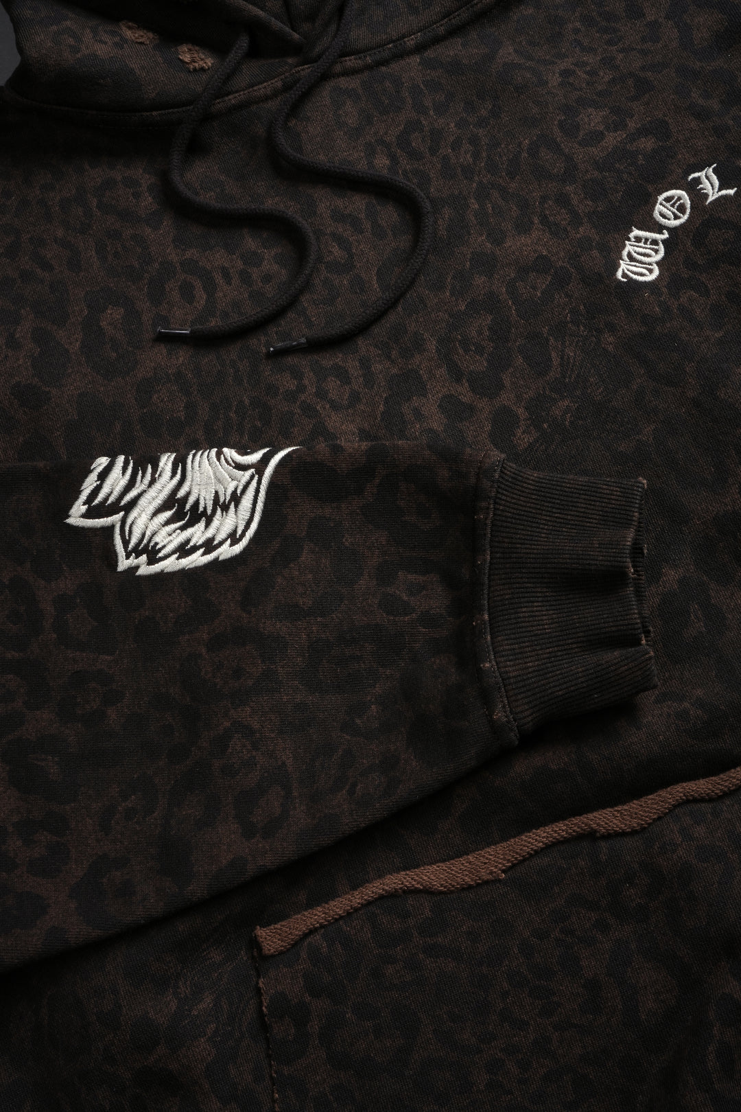Embroidered Chopper Grunge Moatis Hoodie in Darc Brown Leopard