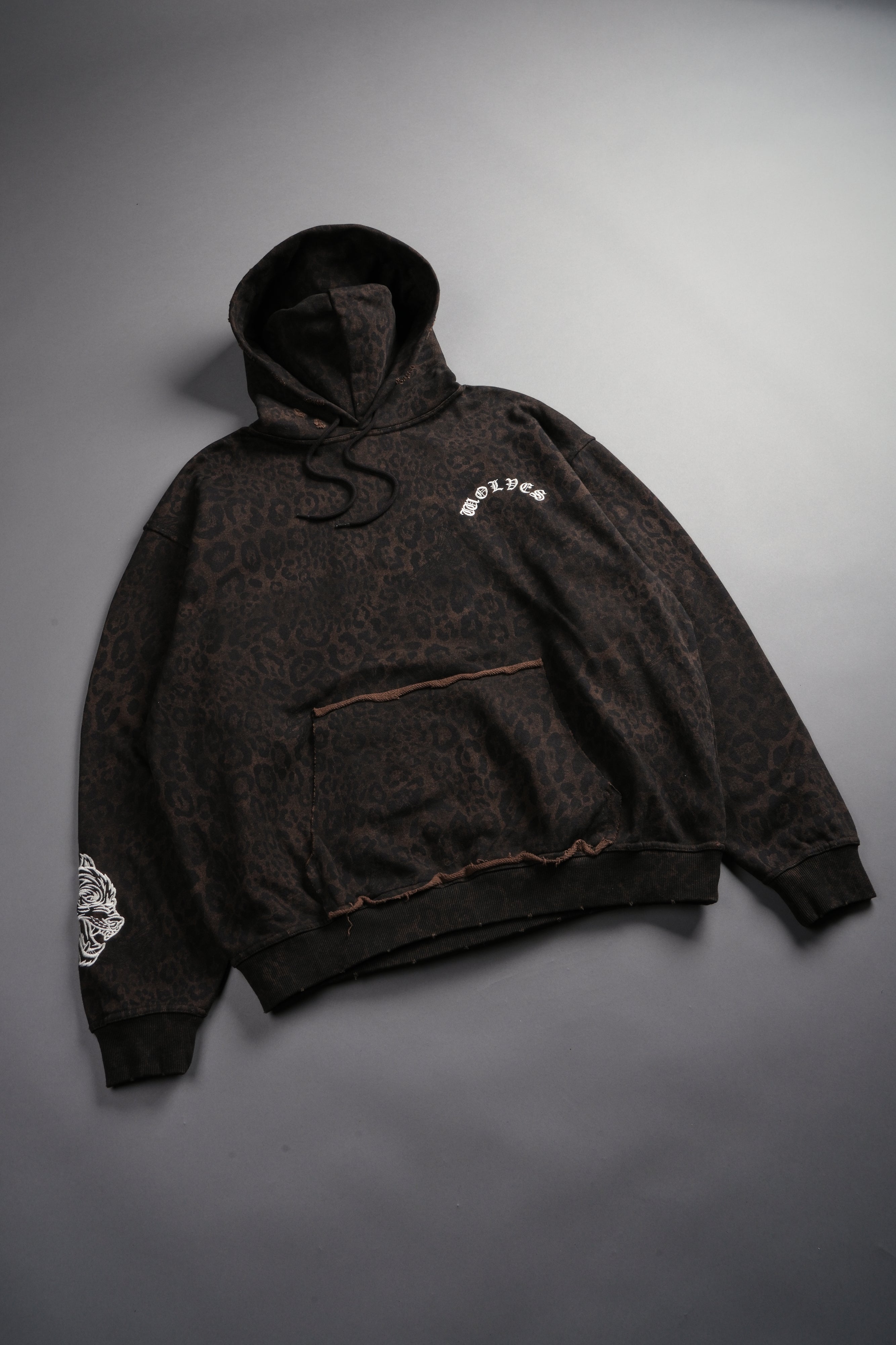 Embroidered Chopper Grunge Moatis Hoodie in Darc Brown Leopard