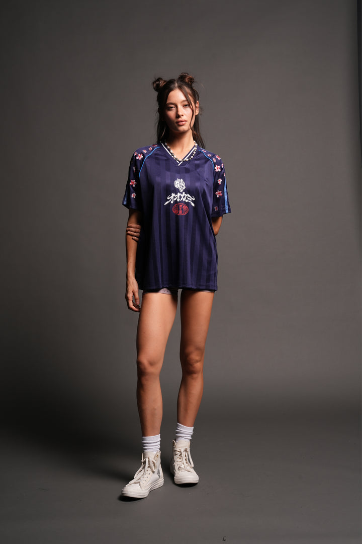 Sakura Forever She Oversized Soccer Jersey in Royal Navy