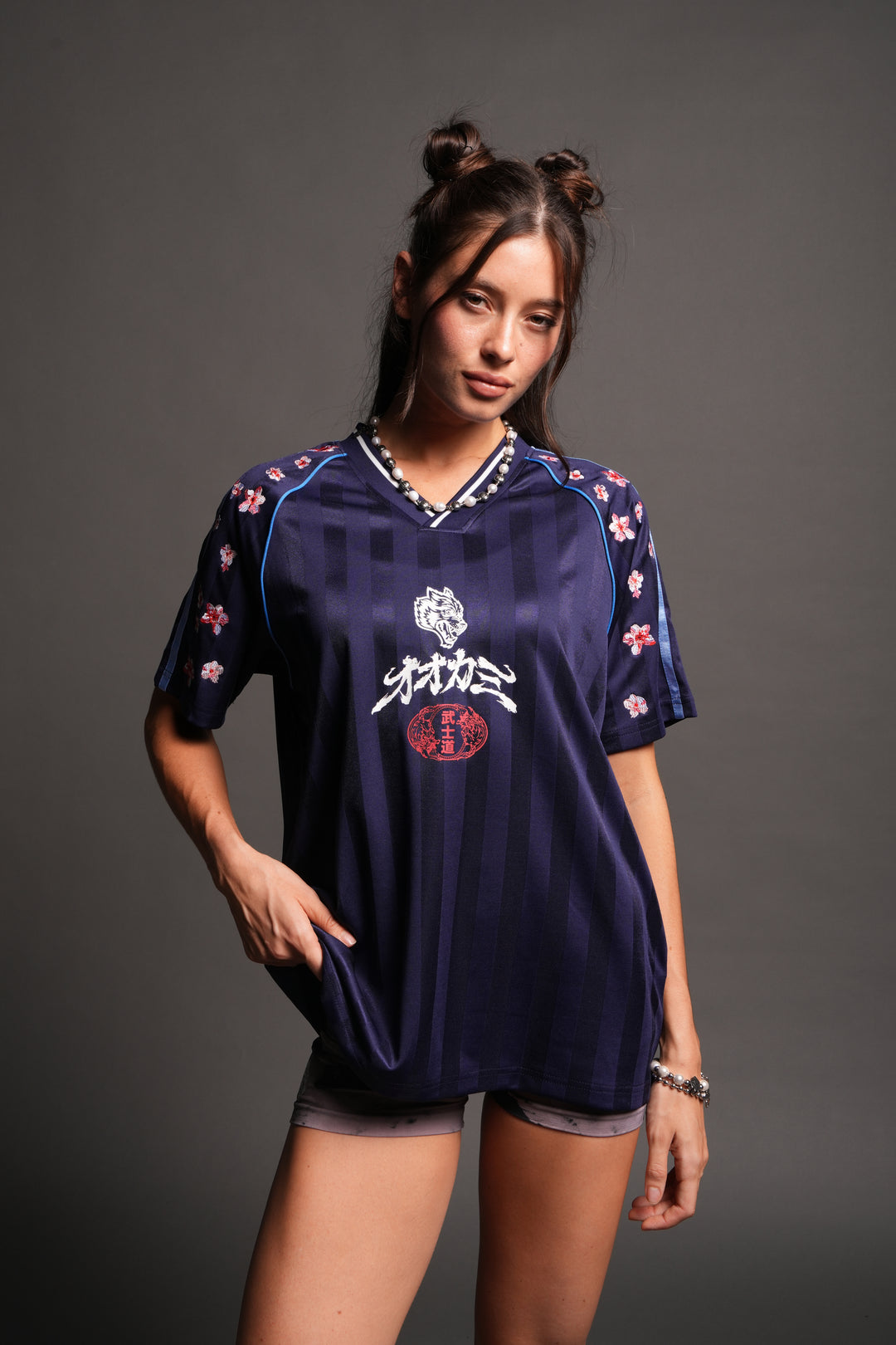 Sakura Forever She Oversized Soccer Jersey in Royal Navy