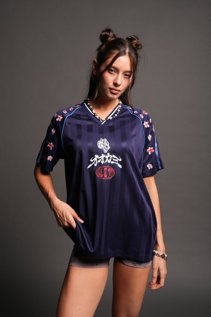 Sakura Forever She Oversized Soccer Jersey in Royal Navy