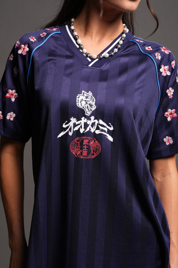 Sakura Forever She Oversized Soccer Jersey in Royal Navy