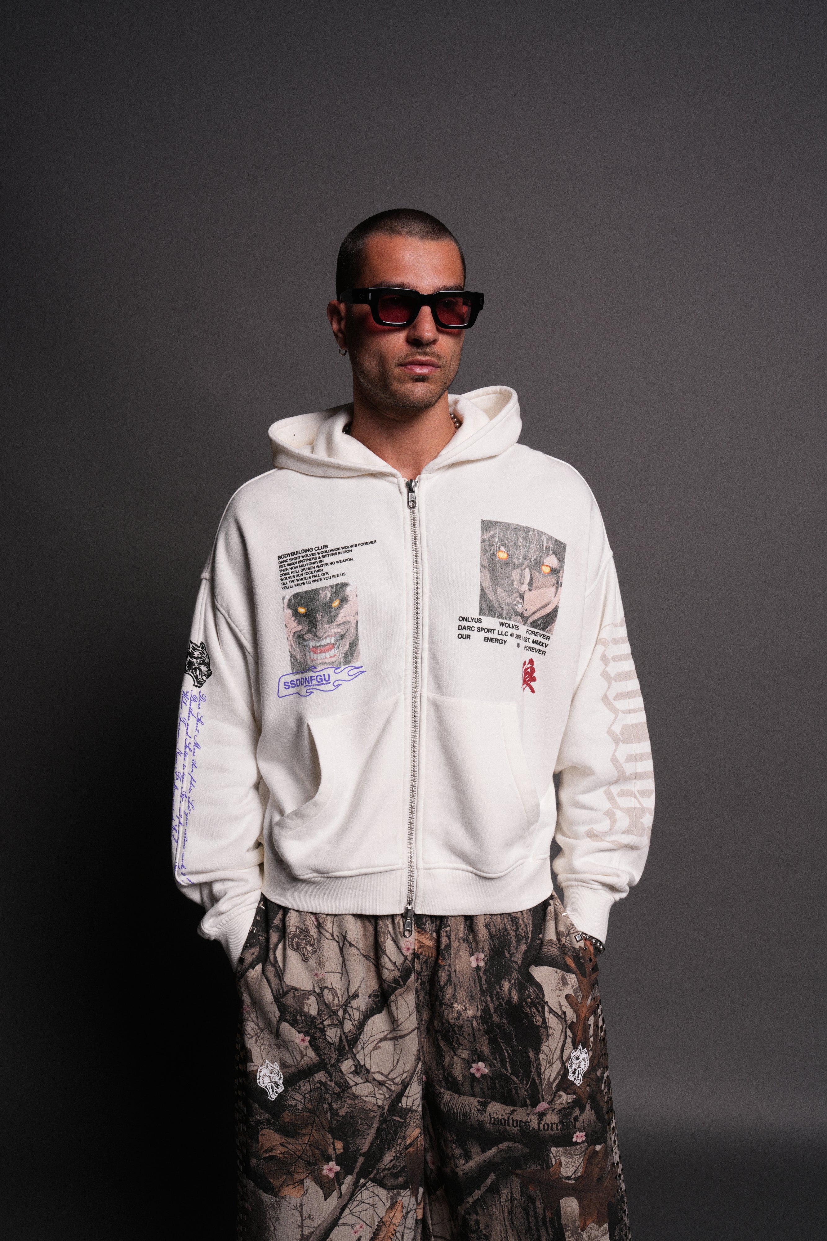Hanma Legacy Darco Double Zip Hoodie in Cream