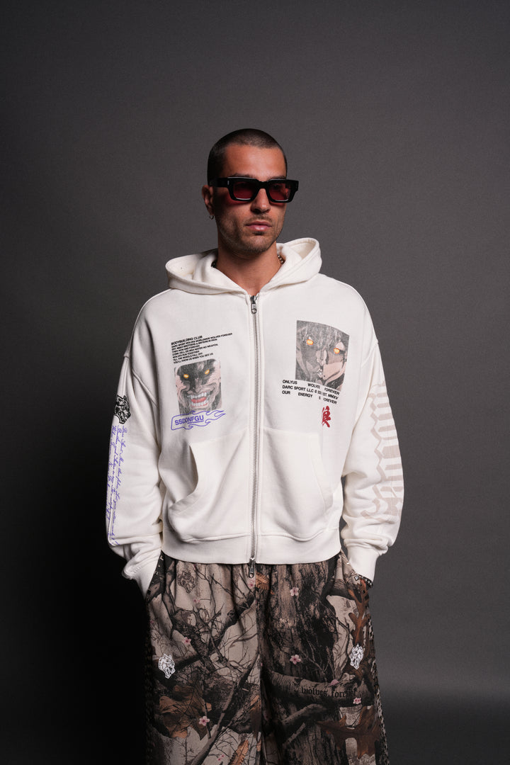 Hanma Legacy Darco Double Zip Hoodie in Cream
