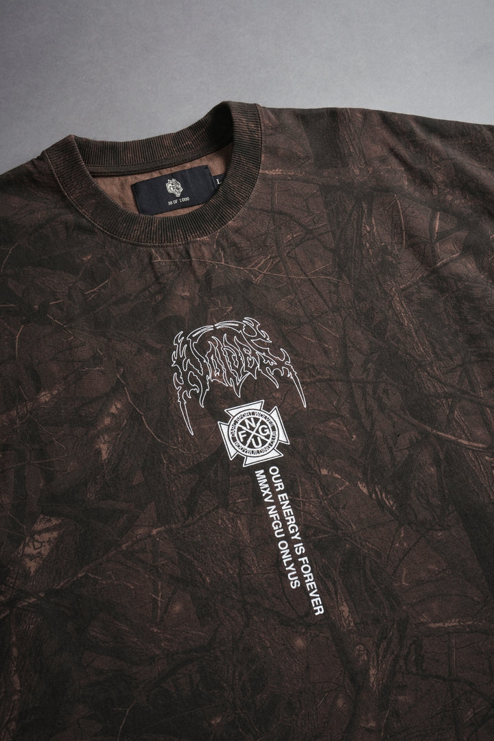 Mourning Star "Grunge" Cut Off Tee in Brown Driftwood Forest Camo