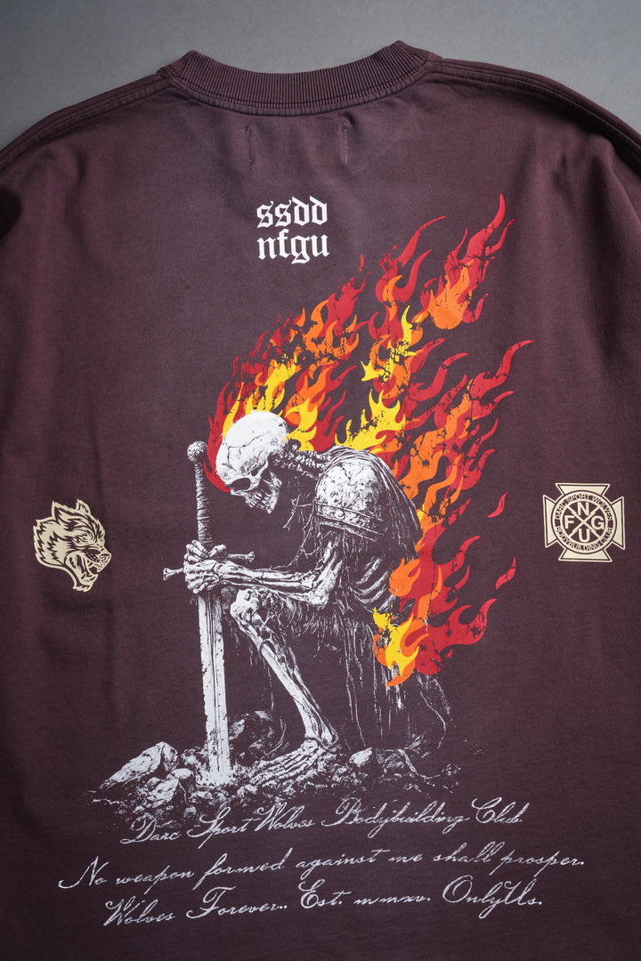 Sacred Fire Grunge Raw Hem "Box Cut" Tee in Darc Purple Spine Sun Fade