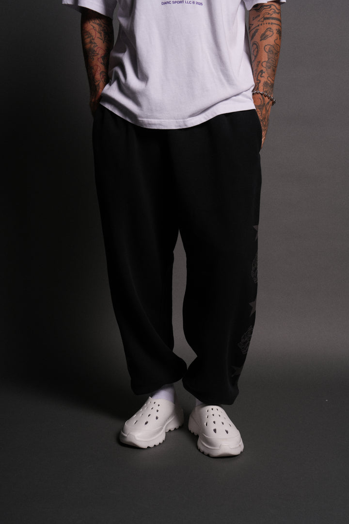 Wolf Star Lightweight Lounger Sweat Pants in Black Drift Wash