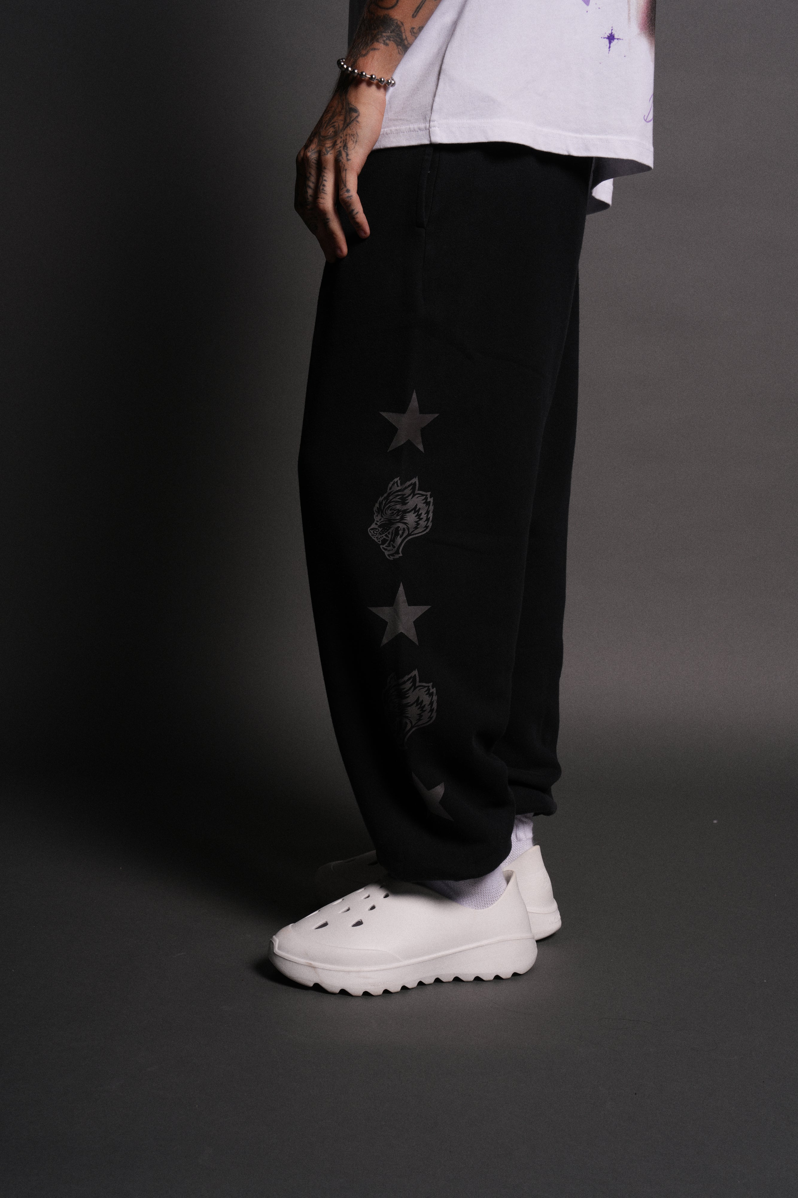 Wolf Star Lightweight Lounger Sweat Pants in Black Drift Wash