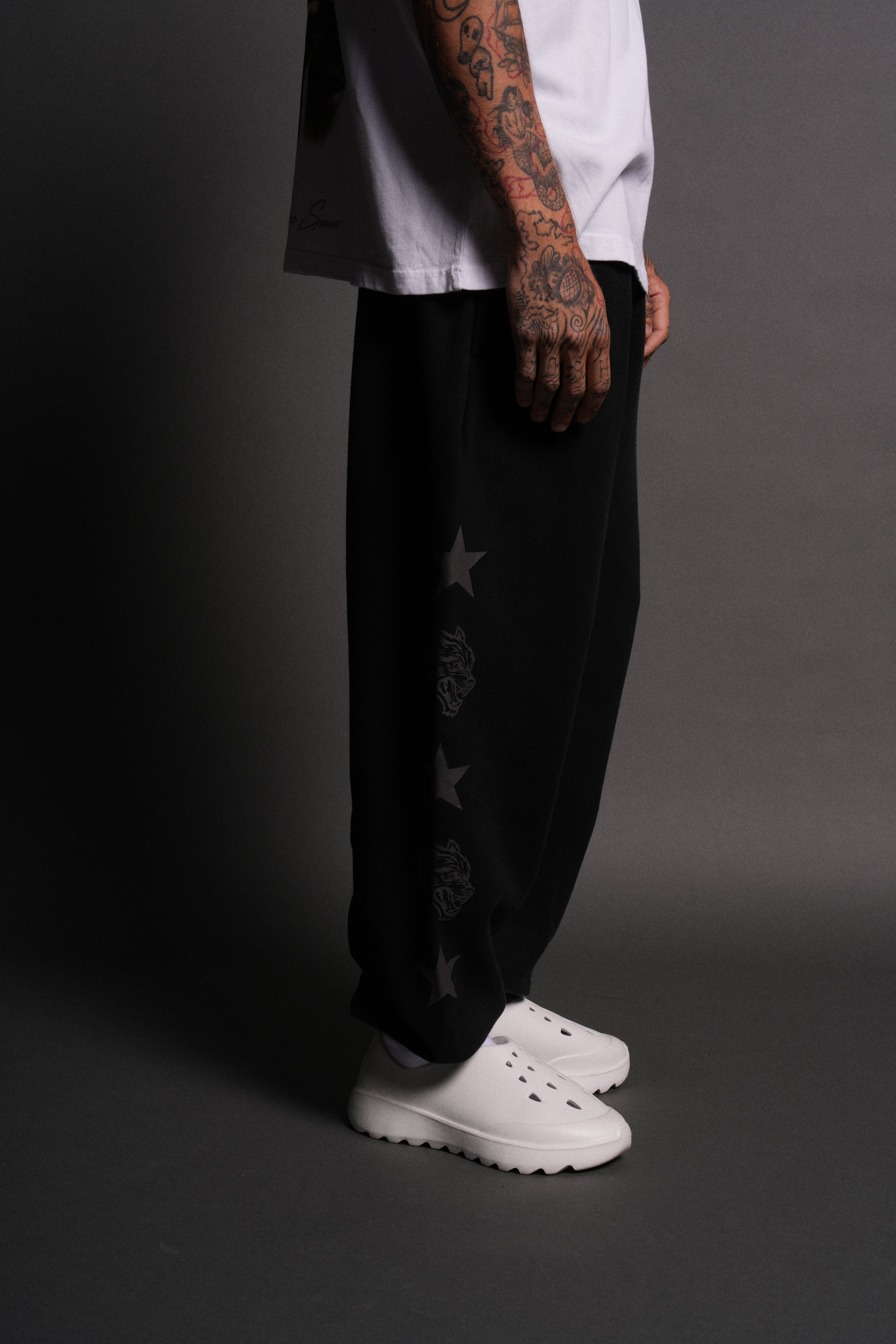 Wolf Star Lightweight Lounger Sweat Pants in Black Drift Wash