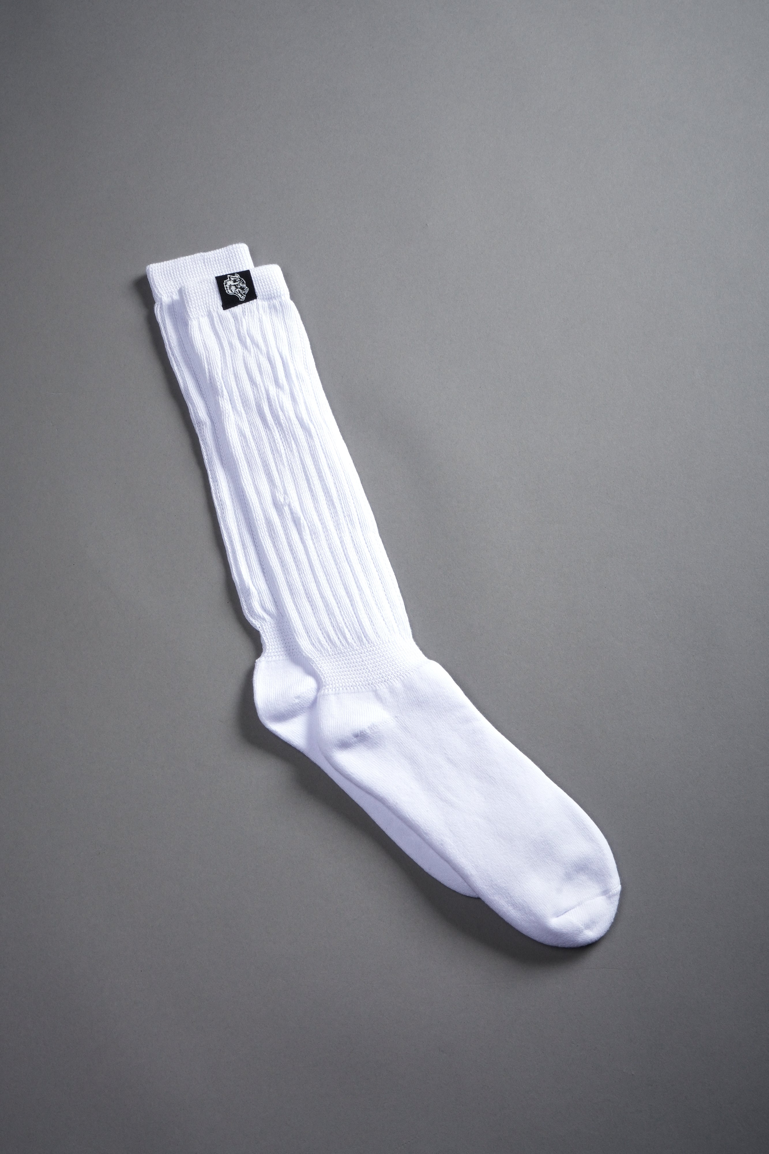 Wolf Patch V2 High Rise Comfy Socks in White