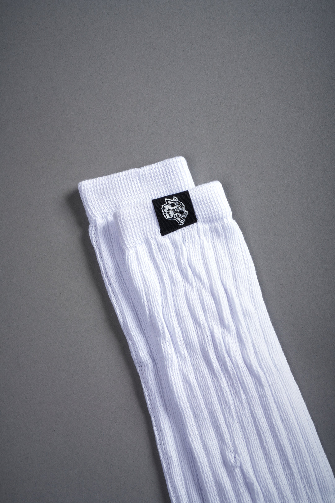 Wolf Patch V2 High Rise Comfy Socks in White