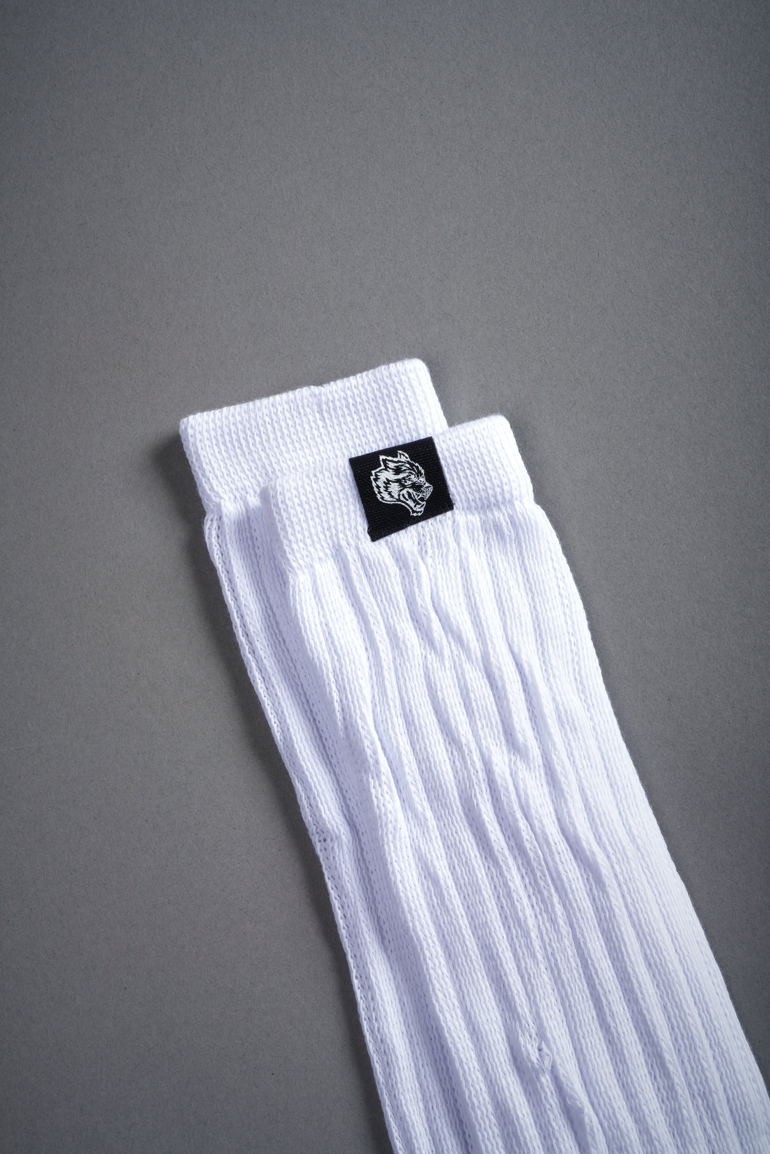 Wolf Patch V2 High Rise Comfy Socks in White