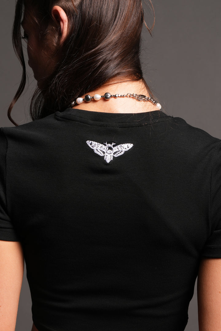 She Pyramid  Ribbed Baby Tee In Black
