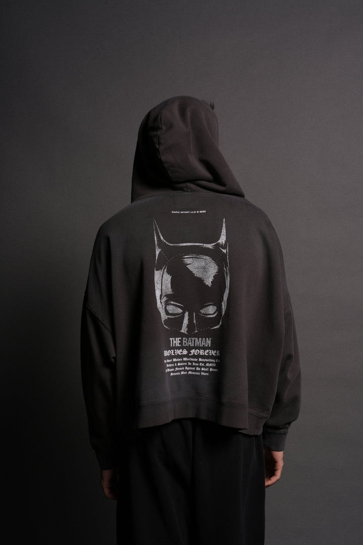 The Batman Forever Grunge "Gage Box Cut" Hoodie in Wolf Gray Drift Wash