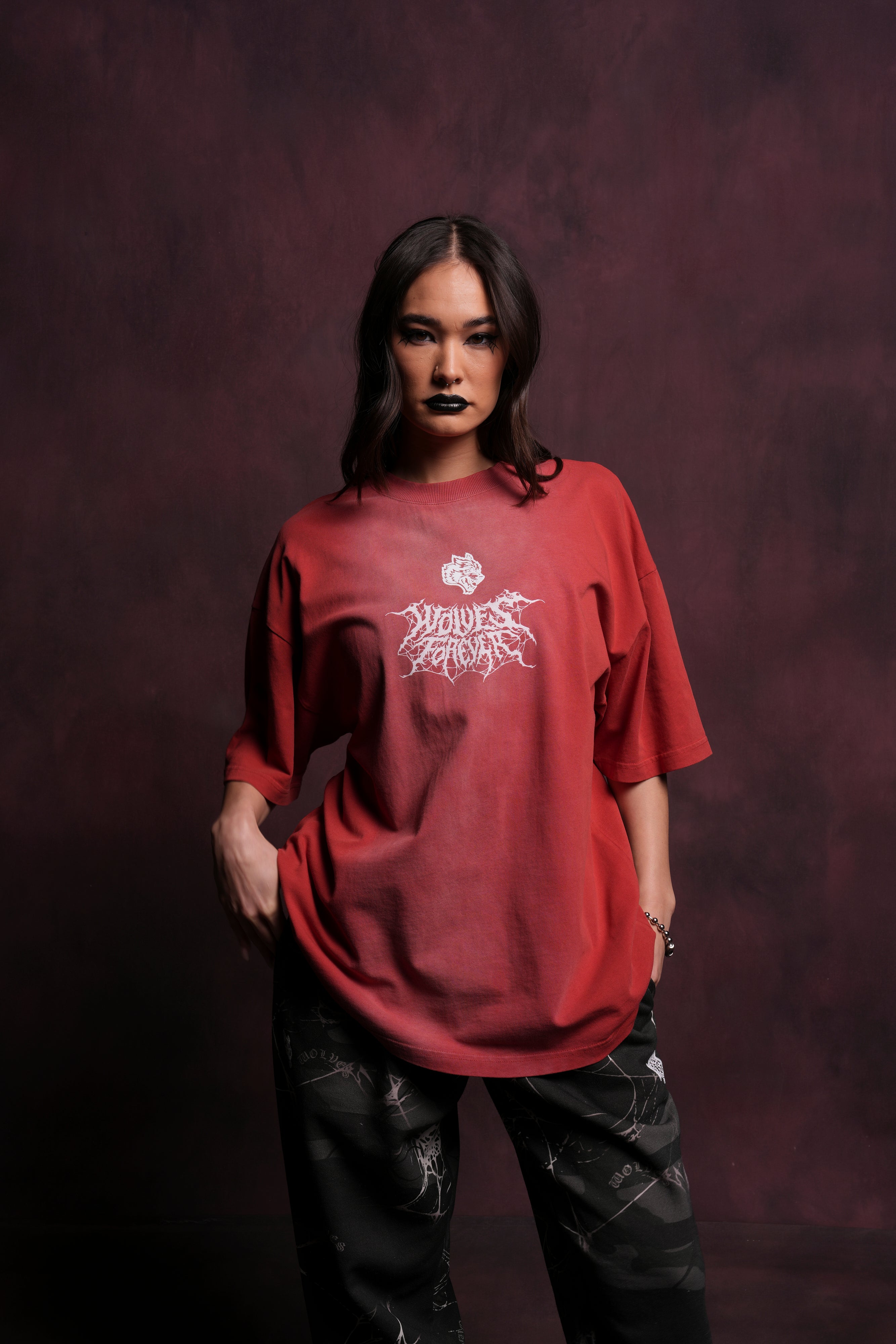 Seed Of Darcness "Premium" Oversized Unisex Tee in Roman Red Tonal Sun Fade