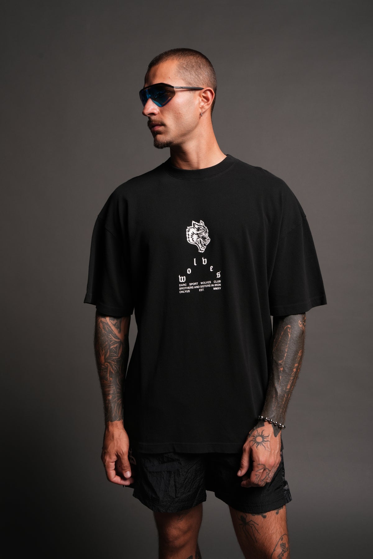 Big Wolf Head Premium Oversized Tee In Black