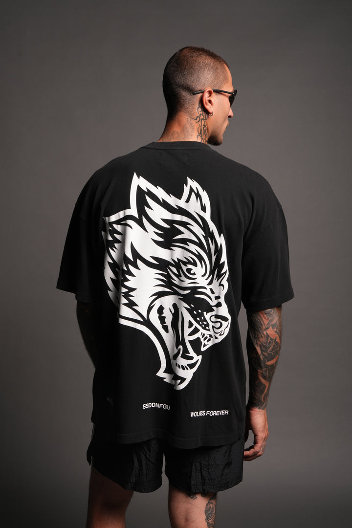 Big Wolf Head Premium Oversized Tee In Black