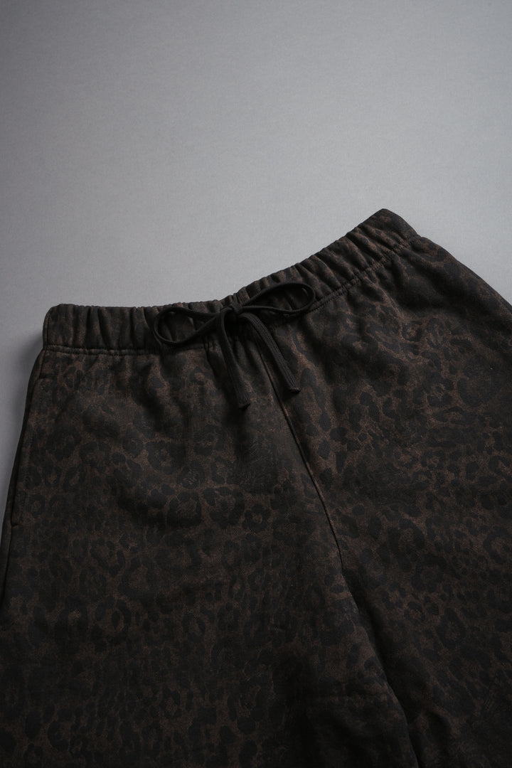 Dual Grunge Oversized Raw Hem Post Lounge Sweat Shorts in Darc Brown Leopard