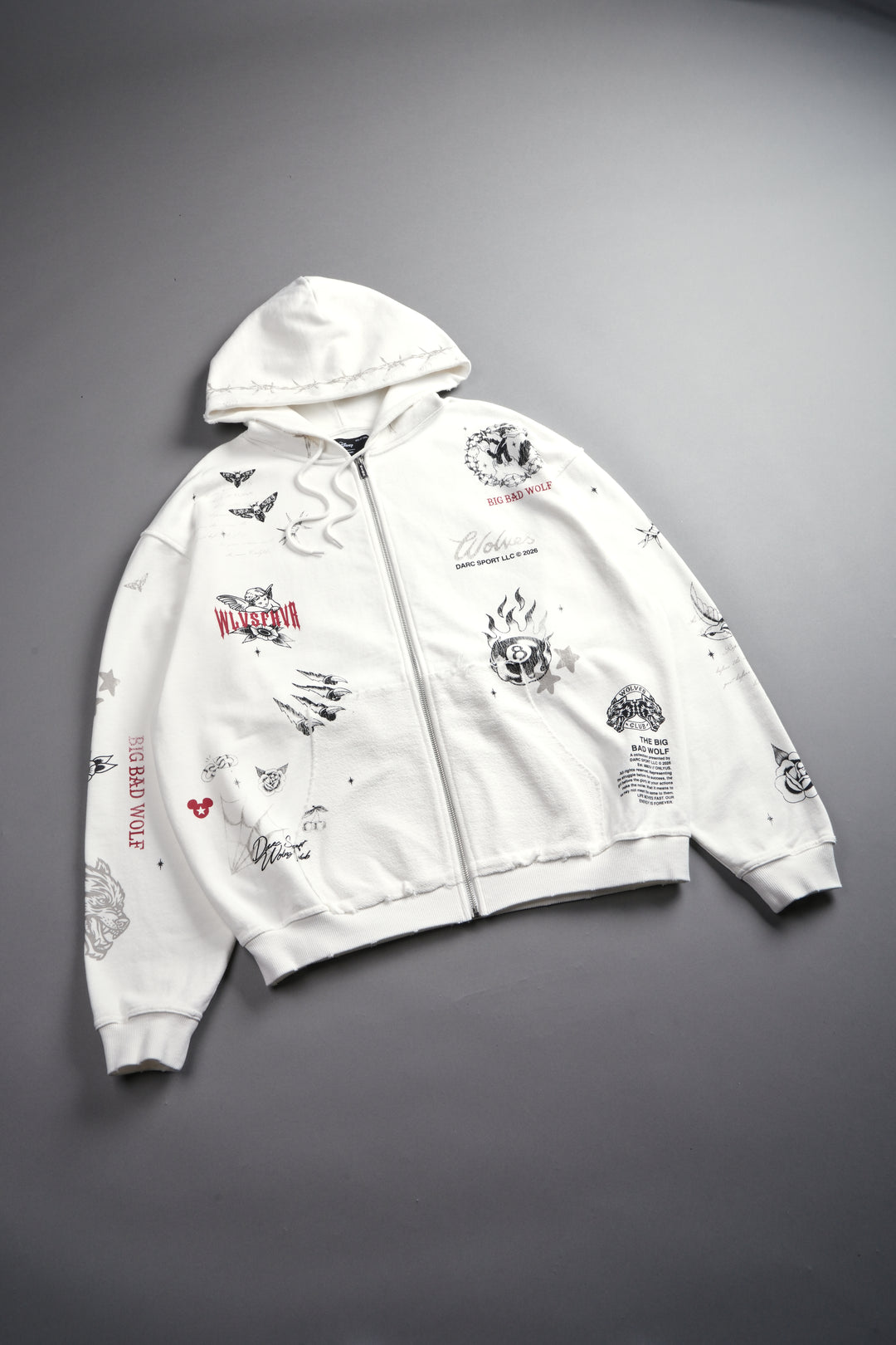 Big Bad Wolves Grunge Moatis Zip Hoodie in Cream