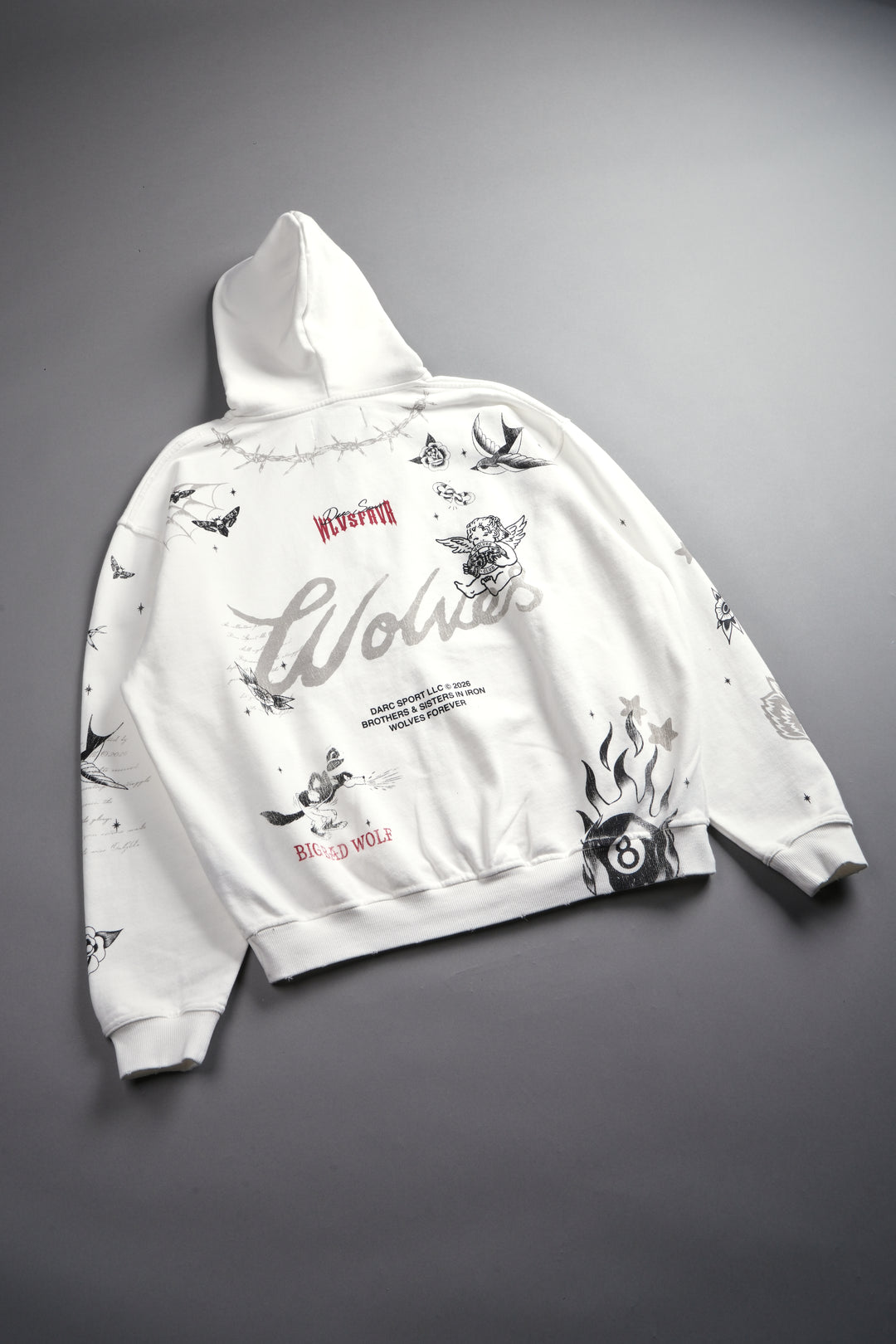 Big Bad Wolves Grunge Moatis Zip Hoodie in Cream