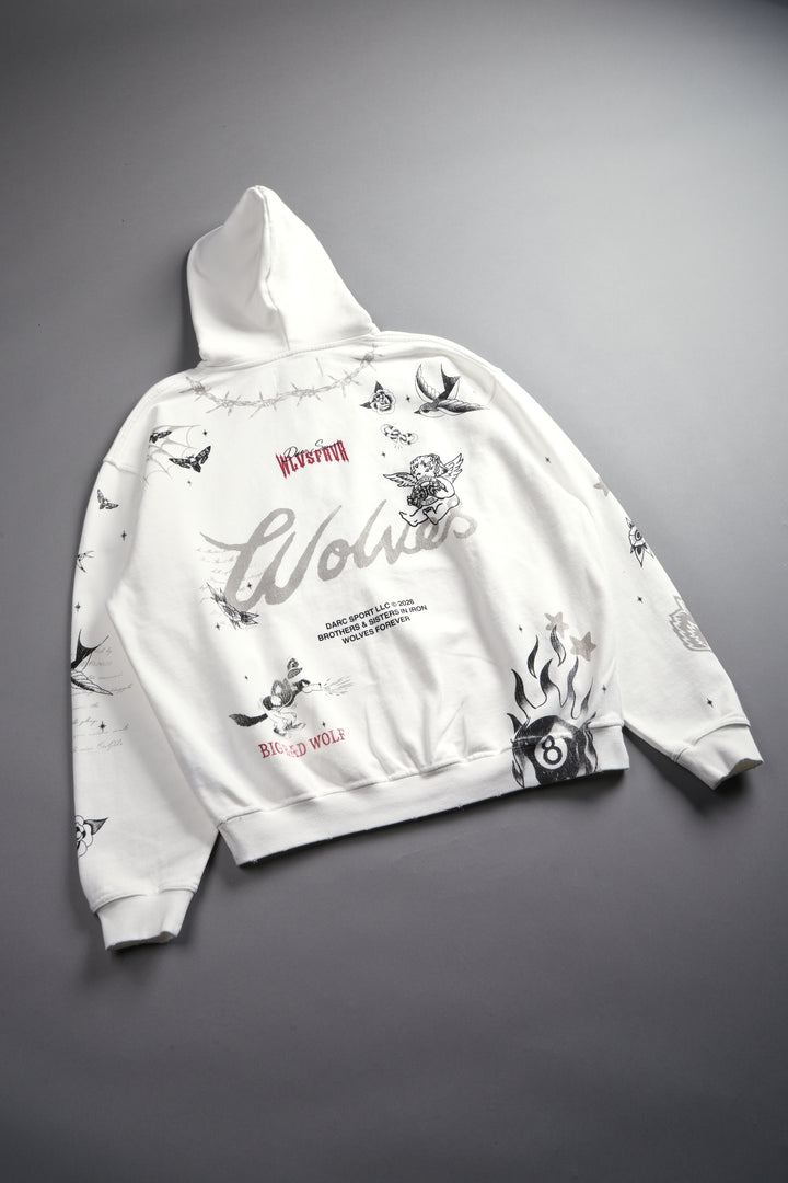 Big Bad Wolves Grunge Moatis Zip Hoodie in Cream