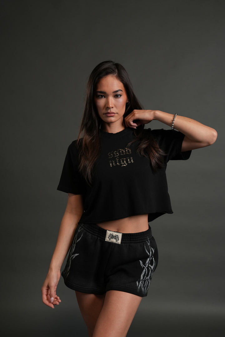 Crystal Code "Premium" Oversized (Cropped) Tee in Black