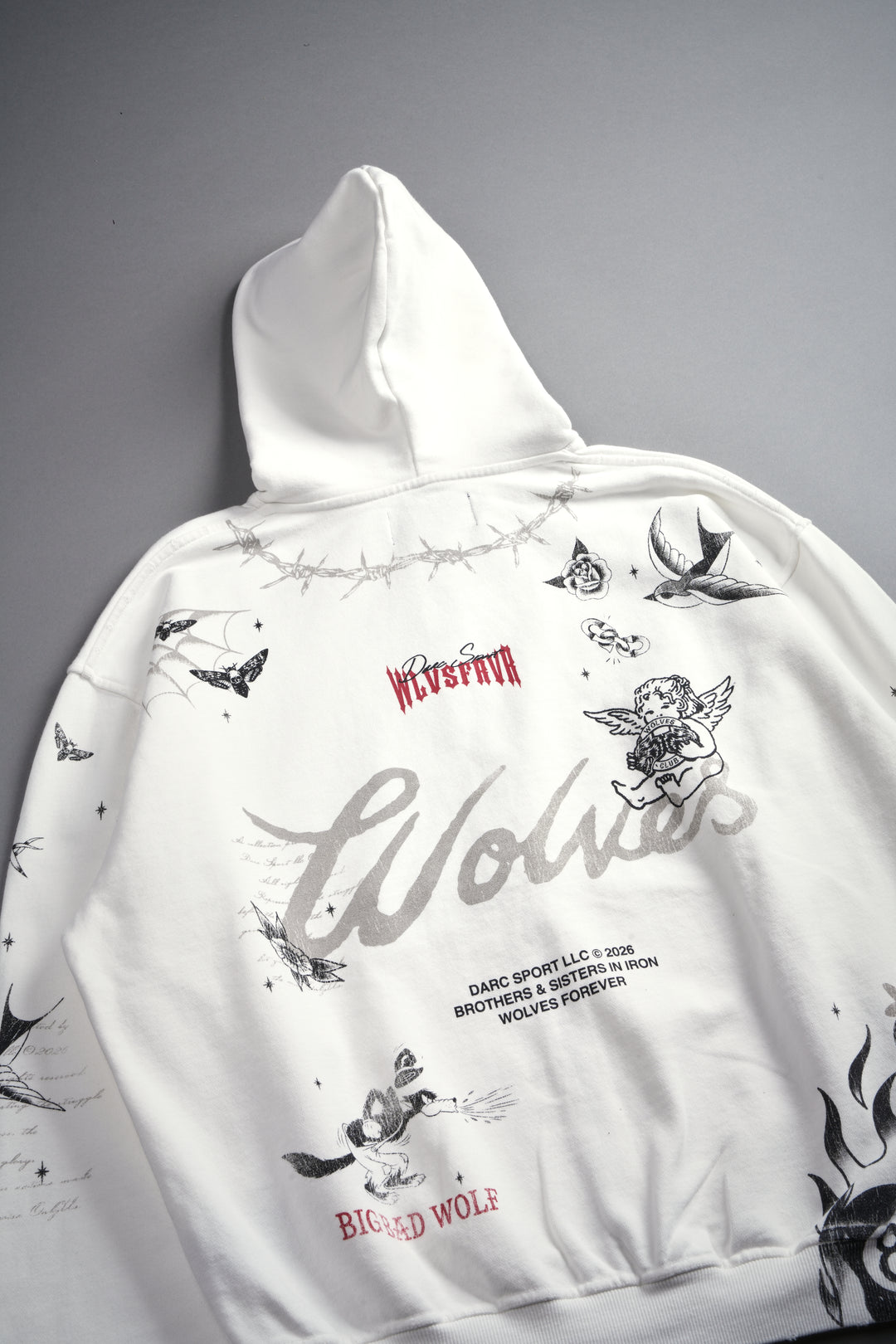 Big Bad Wolves Grunge Moatis Zip Hoodie in Cream