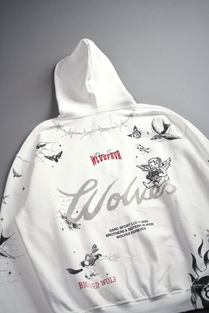 Big Bad Wolves Grunge Moatis Zip Hoodie in Cream