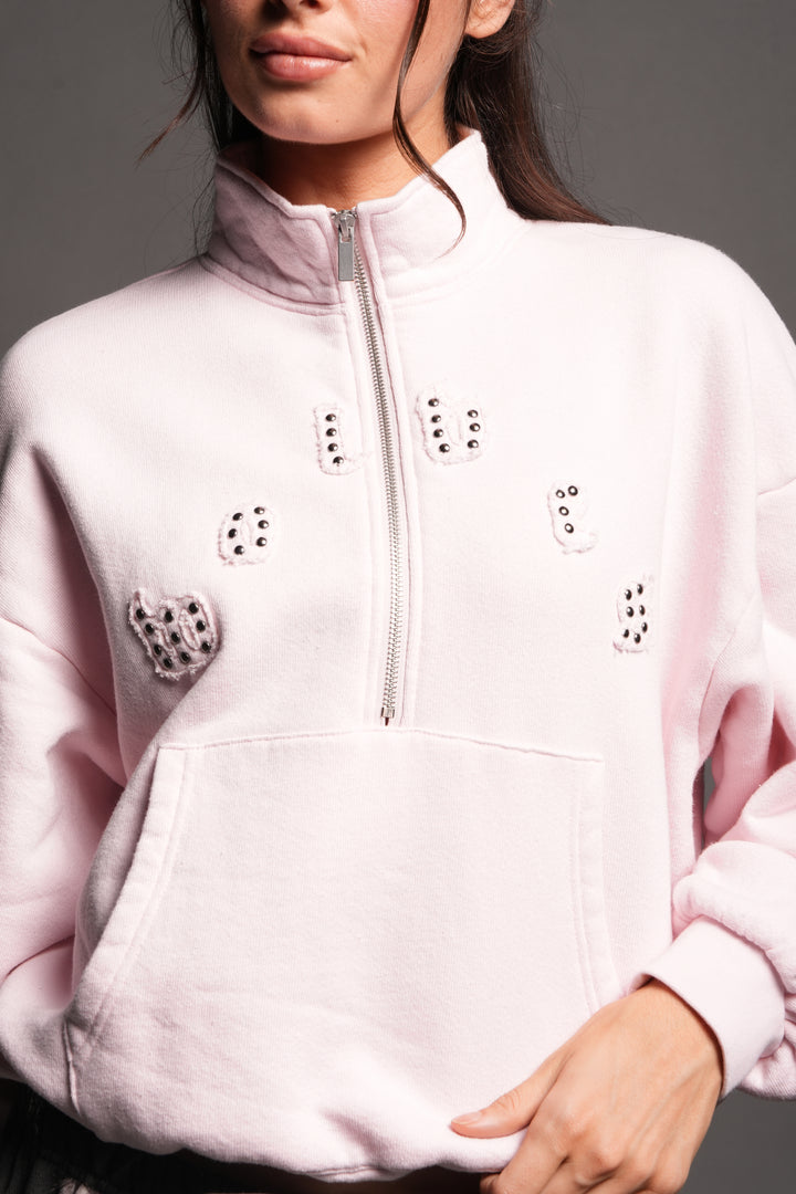 Stud Pyramid She Everson Mockneck Sweater In Blush Pink