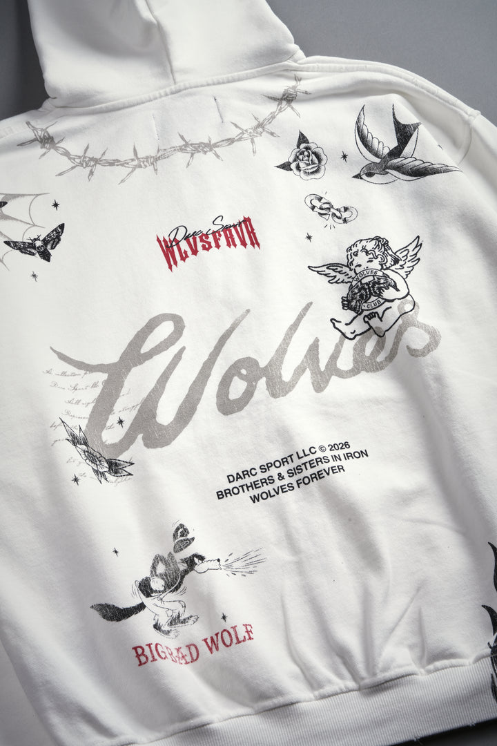 Big Bad Wolves Grunge Moatis Zip Hoodie in Cream