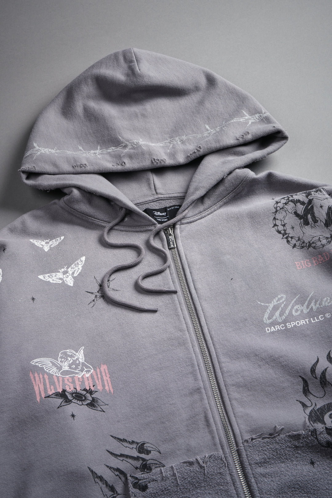 Big Bad Wolves Grunge Moatis Zip Hoodie in Dove Gray Drift Wash