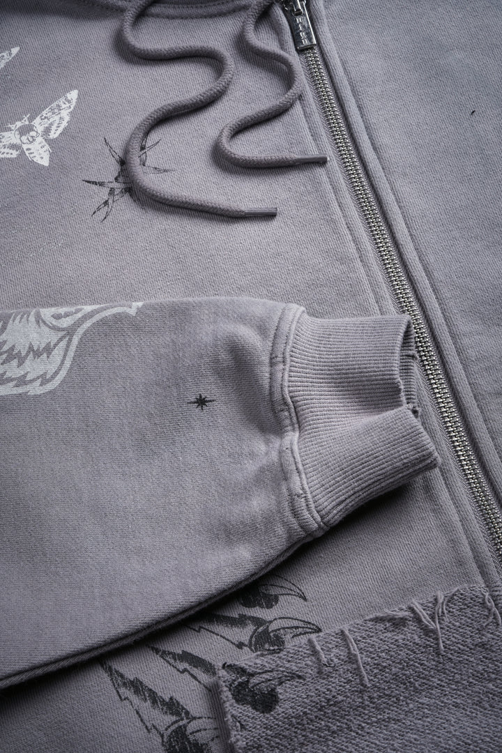 Big Bad Wolves Grunge Moatis Zip Hoodie in Dove Gray Drift Wash