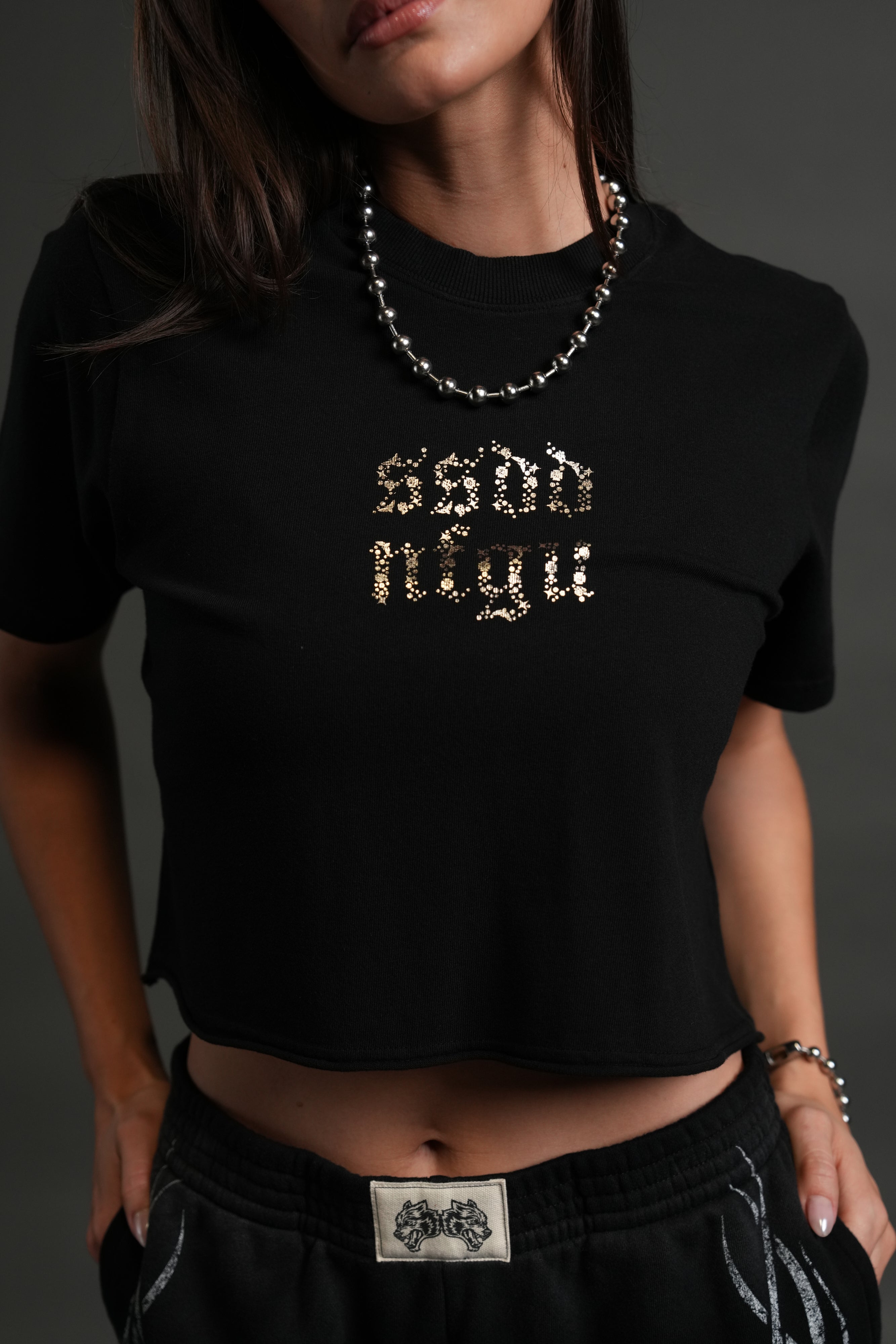 Crystal Code "Premium" Oversized (Cropped) Tee in Black