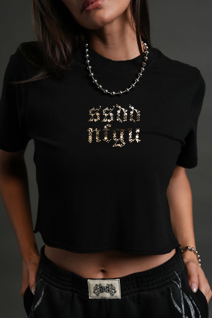 Crystal Code "Premium" Oversized (Cropped) Tee in Black