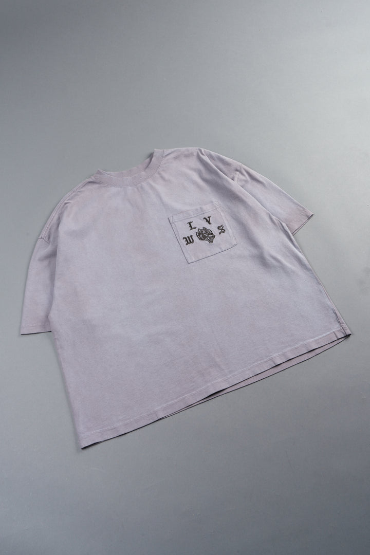 Our Crest Grunge Paul Box Cut Pocket Tee In Pale Gray Super Sun Fade