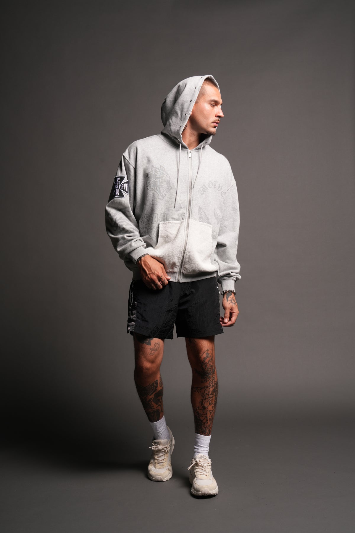 Flash Core Grunge Moatis Zip Hoodie In Light Athletic Gray