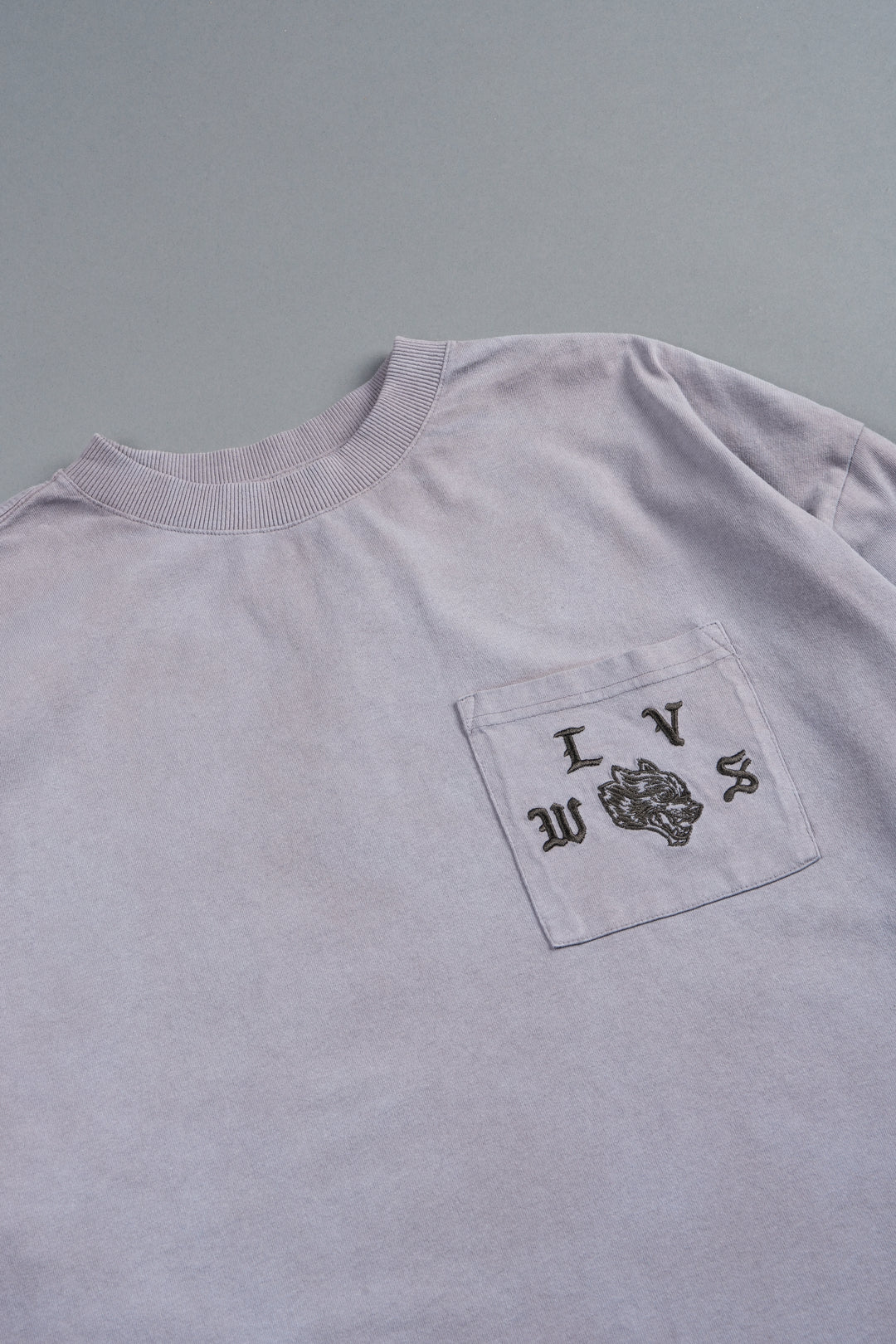 Our Crest Grunge Paul Box Cut Pocket Tee In Pale Gray Super Sun Fade