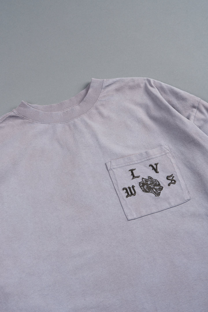 Our Crest Grunge Paul Box Cut Pocket Tee In Pale Gray Super Sun Fade
