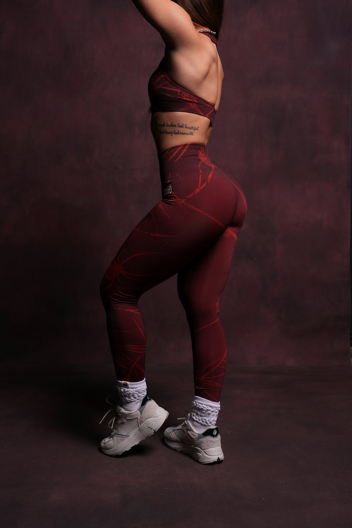 Her Darcness "Everson Seamless" Leggings in Roman Red Spider Web