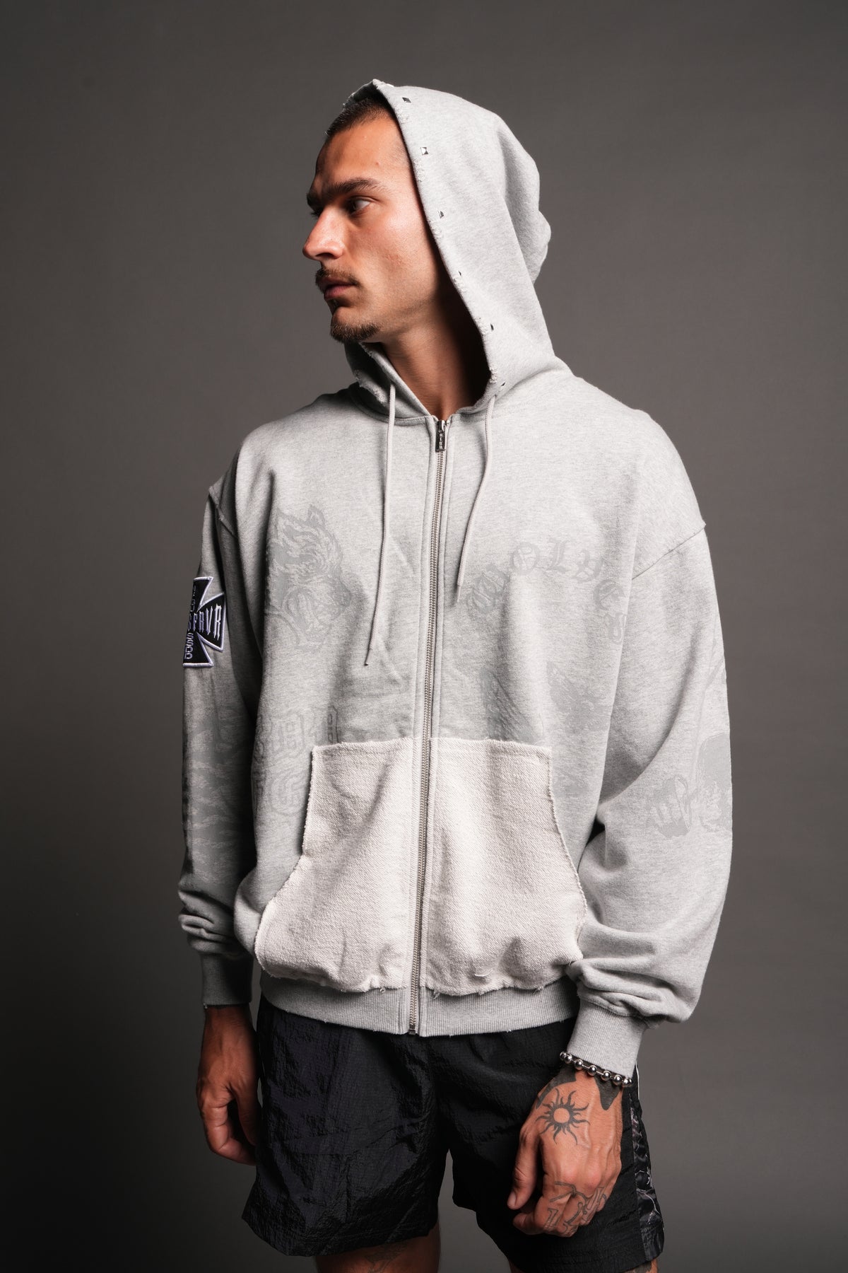 Flash Core Grunge Moatis Zip Hoodie In Light Athletic Gray