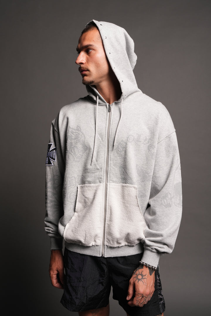 Flash Core Grunge Moatis Zip Hoodie In Light Athletic Gray