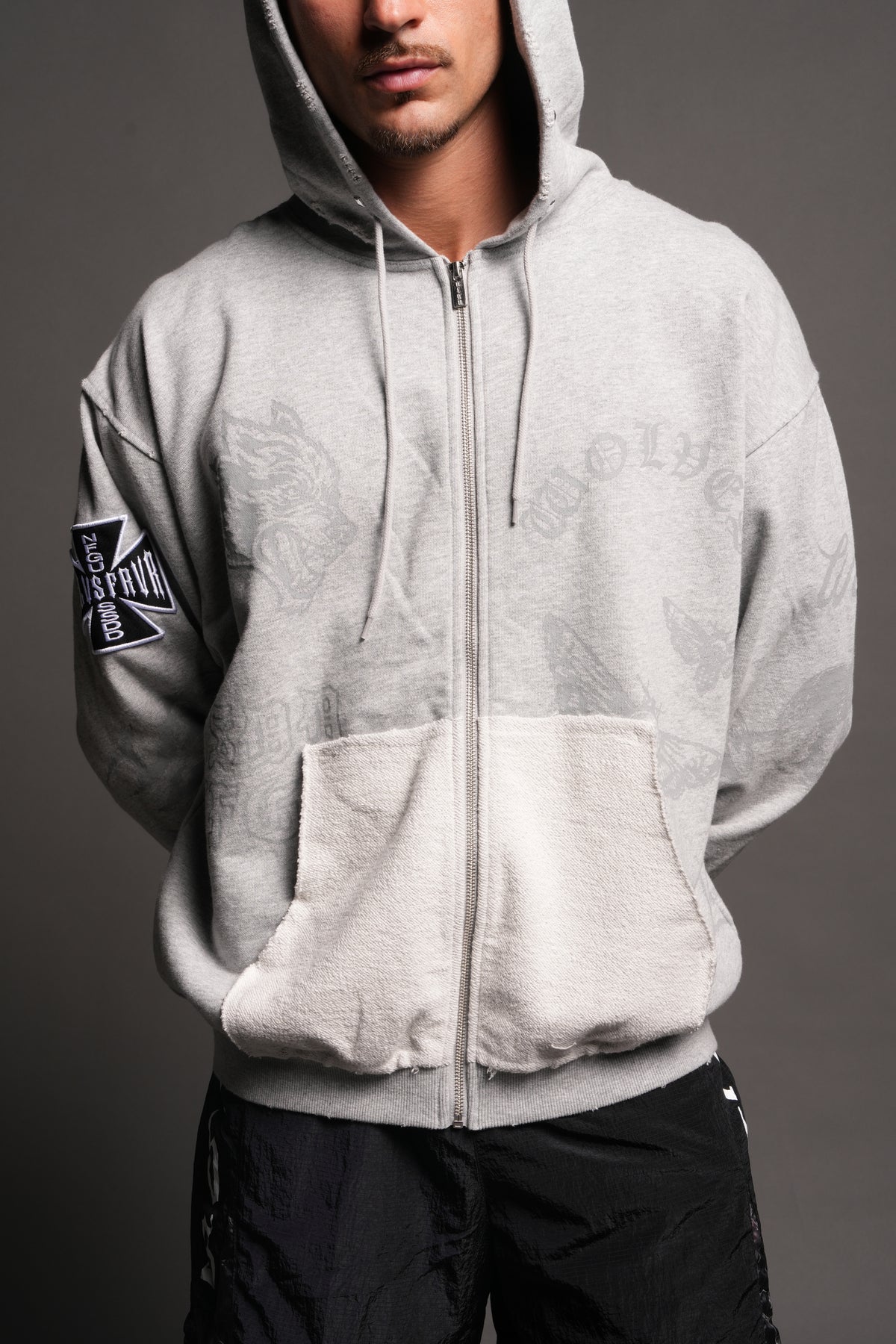 Flash Core Grunge Moatis Zip Hoodie In Light Athletic Gray