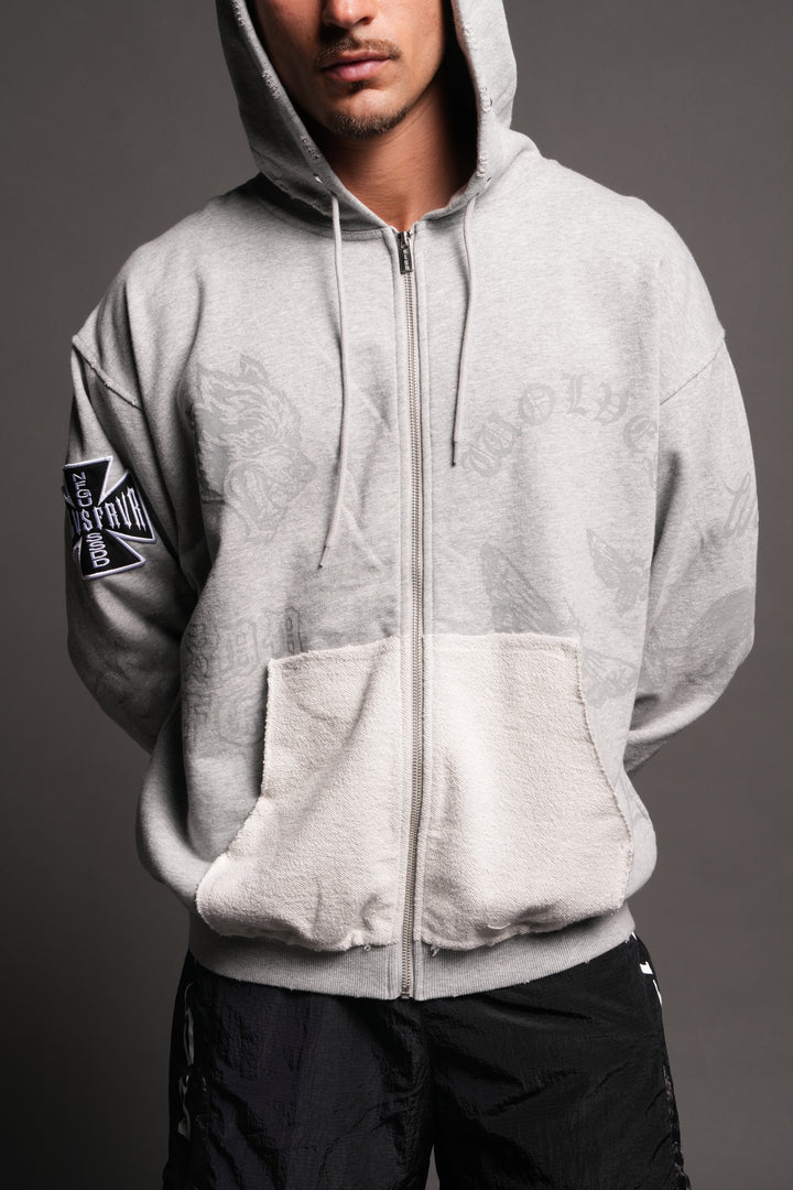 Flash Core Grunge Moatis Zip Hoodie In Light Athletic Gray