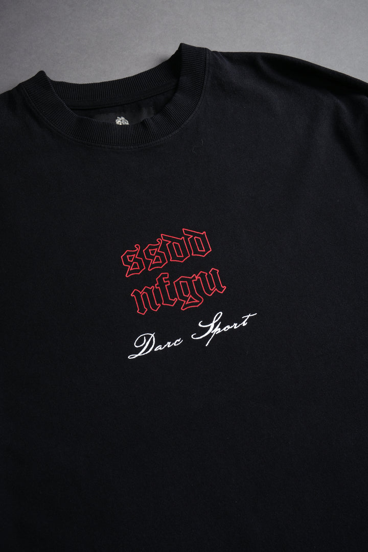 Sacred Fire Grunge Raw Hem "Box Cut" Tee in Black