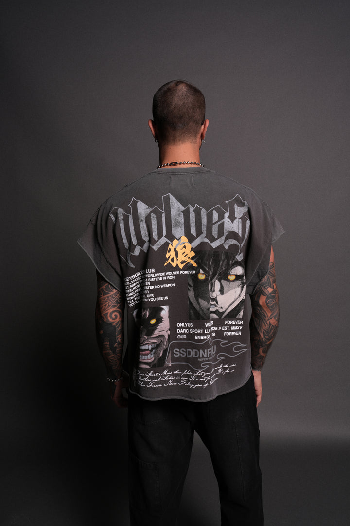 Hanma Legacy Grunge Cut-Off Tee in Wolf Gray