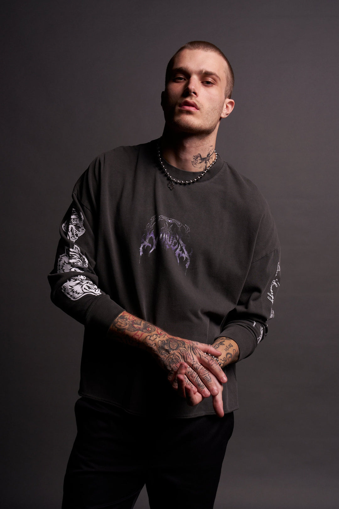 Rule The Galaxy "Box Cut" L/S Tee in Wolf Gray