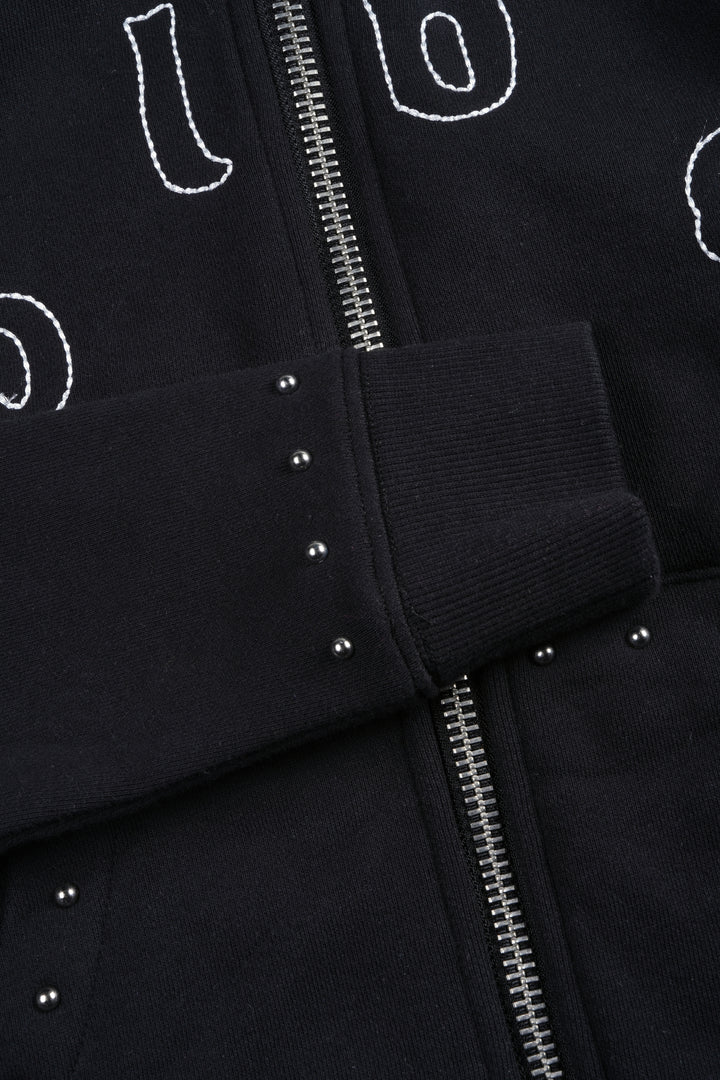 Stud Lobo Iris Zip Up Hoodie In Black